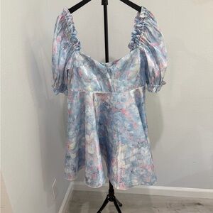 Selkie Pastel Watercolor Slip Dress in Light Blue and Pink